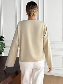 SHEIN Frenchy 秋冬女款印花系带长袖常规夹克 - 杏色 - 查看 2