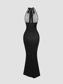 Sweetra Women's Summer Knit Draped Neck Printed Dress - Black - View 2