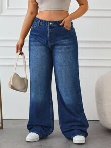 EURMUSE 100%Cotton LOW WAIST WIDELEG DARK WASH - Dark Wash - View 4