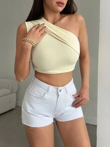 EURMUSE WOMEN HIGH WAIST WHITE DENIM SHORT EVERYDAY CASUAL RAW EDGE Women S Clothes Woman S Summer Clothes Women S Bottoms Women Short Set - White - View 4