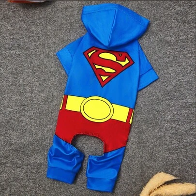 SUPERMAN X SHEIN 1 件电影角色角色扮演宠物连体衣、家居服、睡衣、猫/狗衣服，尺码 XXS-XXXXL、特小号、特大号，角色扮演