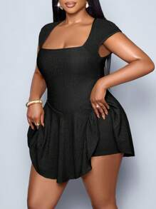 SOLERSUN 2025 New Women's Plus Size Square Neckline Extra Short Jumpsuit Suitable For Music Festival, Party, Concert, Valentine's Day, New Year's Holiday, Wedding Season, Vacation, School Season, Bridesmaid Dresses, Etc