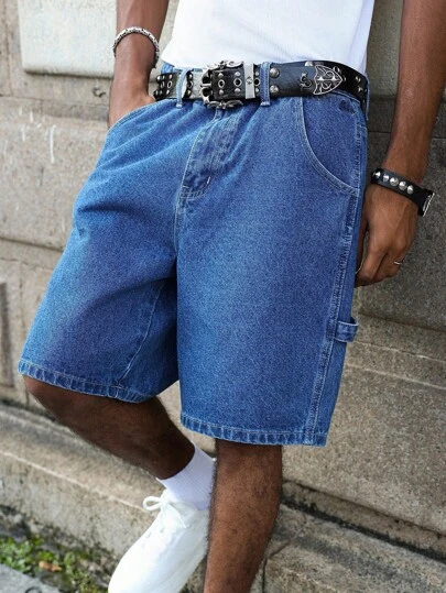 Manfinity Hypemode 男士休闲街头风格刺绣条纹牛仔短裤