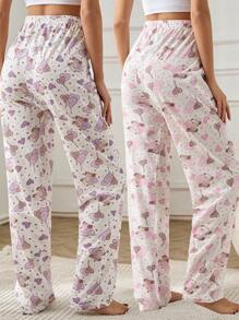 EURMUSE Women 2 Packs Cute Bear Pattern With Fake Drawstring Detail Homewear Lounge Bottom Set - Multicolor - View 4