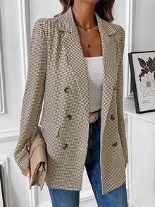 EMERY ROSE 女士时尚休闲格子双排扣西装外套