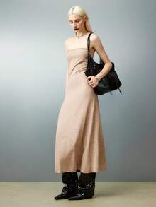 Váy không tay thanh lịch được giặt bằng axit cho kỳ nghỉ - Màu Khaki - Xem 1