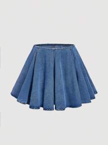 SHEIN MOD Women's Denim Flared Mini Skirt - Blue - View 1
