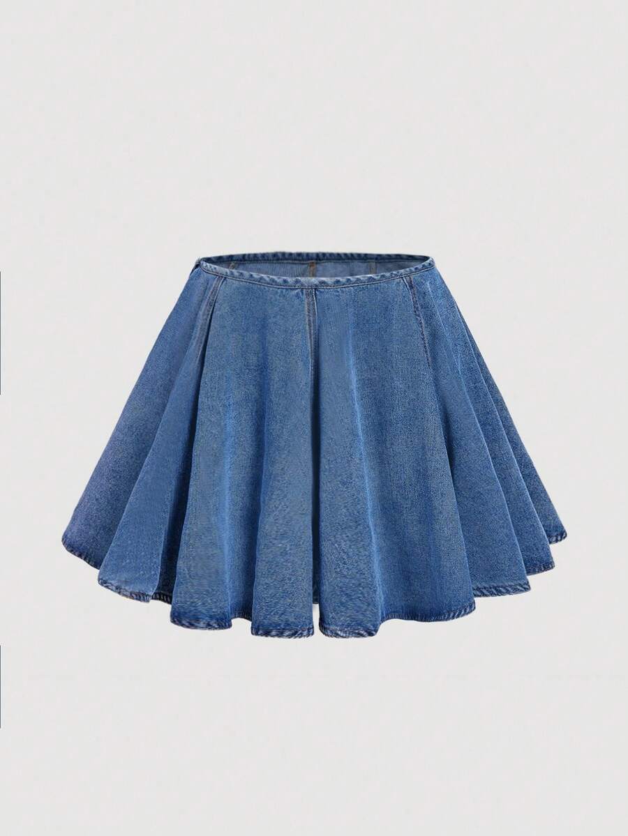 SHEIN MOD Women's Denim Flared Mini Skirt - Blue - View 1