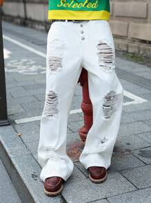 PAVTROS Quần Jeans Denim Nam Mùa Hè Màu Trắng, Phong Cách Đường Phố, Nhiều Nút, Thiết Kế Độc Đáo - trắng - Xem 6