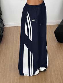 Coolane Women's  All-Season Concert Streetwear Going Out Color-Blocked  Blue Parachute Pants - Blue - View 4