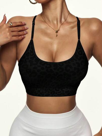 Slay 1pc Leopard Print Criss Cross Racerback Yoga, Running Push Up Cheetah Sports BH view 4