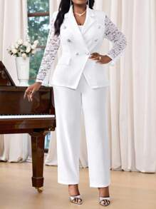 SHEIN Lady Fleurora Spring And Summer Elegant Commuting Office Wedding White Knitted Lace Lapel Contrast Lace Ruffle Neck Midi Long Sleeve Plus Size Faux Fur Coats Summer Outfits For Women Wedding Guest Dress Women Business Casual Woman Office Outfits For Women Birthday Outfits For Women Women Clothing Summer Business Casual Women Teacher Outfits For Women Fall Clothes For Women 2 Piece Sets Woman Business Casual Woman Office Outfits For Women Women Two Piece Sets Blazers For Women
