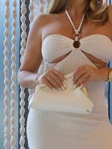 Cioccolato 女士杏色 V 领长款卡夫坦连衣裙，海滩度假