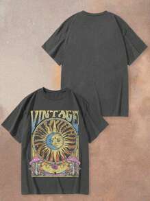 Tseoso Casual Graphic Print Loose Fit Round Neck Drop Shoulder Short Sleeve Oversized Women T-Shirt, Suitable For Summer