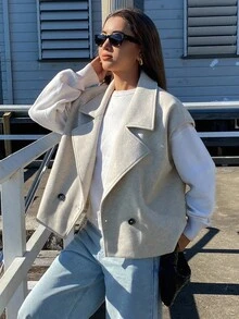 DAZY Women's Loose Short Sleeveless Woolen Vest Coat, Autumn/Winter Jacket