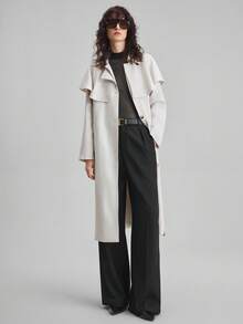 Ontre Abrigo de trinchera de unicolor casual y de oficina para mujer, de estilo urbano moderno y de negocios, de alta calidad y material, con un estilo sofisticado, sencillo y fresco, discreto y duradero, versátil y adecuado para todos, elegante y de estilo antiguo, ideal para cruceros en otoño/invierno - Marrón - Ver 5