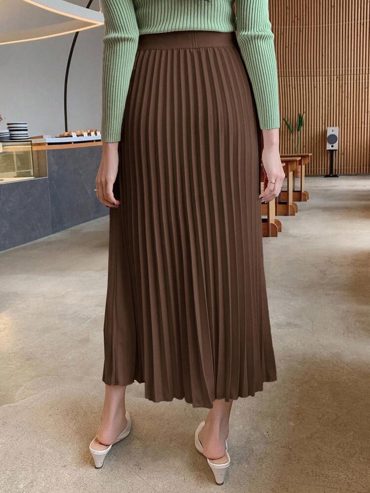 Solid Color Elegant Pleated Women's Skirt, Spring/Summer Fall,Winter