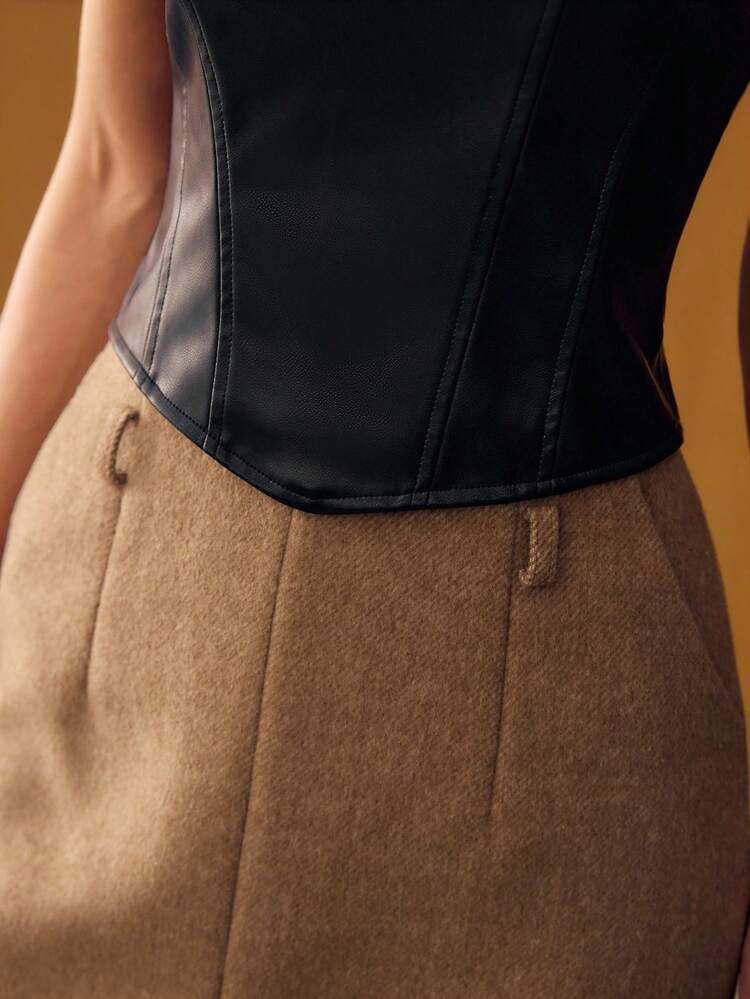 Top tube unicolore avec fermeture éclair au dos en PU