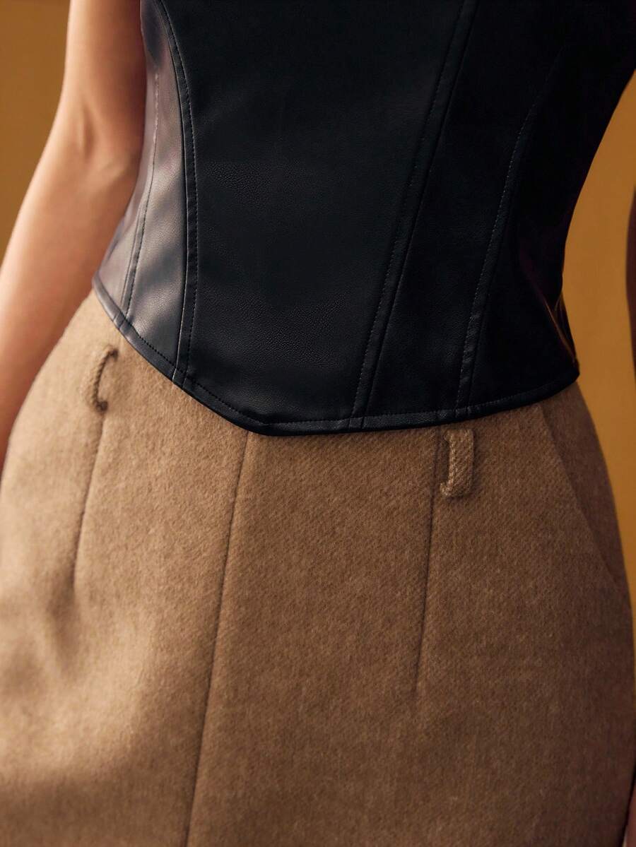 MOTF PREMIUM PU 皮革后拉链纯色抹胸