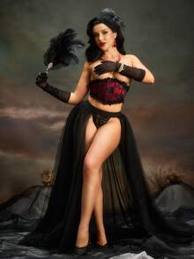 PinupPomp Corset Halloween Gothic Lolita Cổ Điển Thanh Lịch Lãng Mạn Trưởng Thành Quyến Rũ Satin Ren Hoa Màu Đỏ Burgundy Đen Cho Nữ - Đỏ - Xem 5
