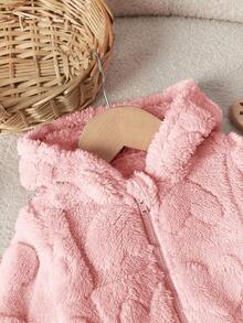 SHEIN 新生女婴可爱纯色蓬松心形图案连帽厚夹克外套，秋冬