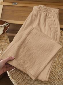 Rusticease Quần dài túi hộp tối giản màu trơn thường ngày dành cho nữ - Màu Khaki - Xem 7