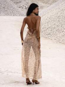 Musera Resort 极致深V领露背豹纹雪纺罩衫长裙，优雅迷人，适合夜晚外出、度假、生日等场合，尽显秋日春夏风情。 - 彩色 - 查看 4