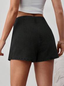 SHEIN Tall 女士牛仔短裤，休闲修身短裙裤，蓝色 - 黑色 - 查看 3