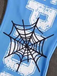 Manfinity EMRG Men's Blue And White Striped,Summer,Streetwear,City Break Spider Web Pattern Print Loose Sweatpants,Contrast Drawstring Y2k Street Casual Pants - Multicolor - View 5
