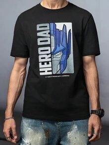 Transformers X SHEIN Men's Letter Graphic Round Neck Short Sleeve T-Shirt, Summer - Black - View 7