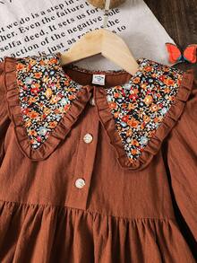 Emery Rose Kids Emery Rose Kids 年轻女孩秋季碎花彼得领休闲连衣裙 - 摩卡棕 - 查看 8