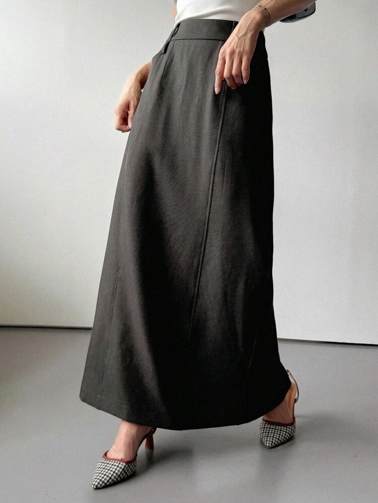 Women's Solid Color Straight Long Skirt With Slit, Casual Autumn/Winter Skirt