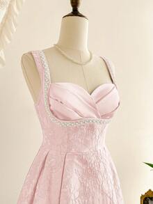 Vintamour 复古优雅女士提花纹理珍珠装饰女士派对礼服 女士夏季礼服 女士夏季服装 毕业礼服 度假服装 女士婚礼宾客礼服 女士太阳裙 女士毕业礼服 女士生日礼服 女士礼服 优雅女士夏季服装 女士太阳裙 蓝色礼服 度假服装 女士生日服装 女士夏季婚礼礼服 - 粉色 - 查看 5