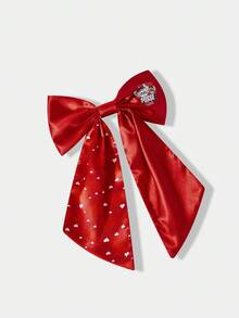 TOM & JERRY X SHEIN 1 Set Women's Fashion Elegant Heart Print Bow Hair Clips, Ideal Gift Choice - Multicolor - View 3