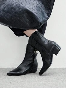 CUCCOO BIZCHIC 女士尖头细高跟时尚性感蛇皮网眼设计及膝靴，适合圣诞节、新年派对、约会之夜、春季休闲装 - 黑色 - 查看 3