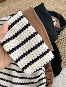 LMoss Kids 3pcs/Set Tween Girls' Solid Color Crew Neck Casual T-Shirts Long Sleeve Tops Fitted Tops Basic Tops Striped Long Sleeve Top Long Sleeve Shirts For Teen Girls Chic Outfits For Autumn/Winter,Suitable For Home, Can Be Worn Inside Or Outside,Winter Clothes, Fall - Multicolor - View 5