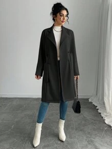 Rafferiza 女式纯色仿麂皮双排扣侧袋常规夹克 - 黑色 - 查看 4