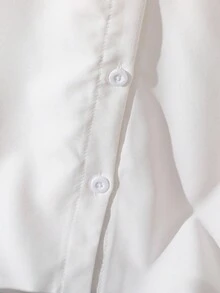 青春期女孩时尚复古白领衬衫，荷叶边袖设计，黑色蝴蝶结装饰，休闲校园风格 - 白色 - 查看 5