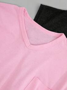 SHEIN Cottnline Bộ 2 váy ngủ tay cánh dơi cổ chữ V thoải mái và thân thiện với làn da, cỡ lớn - Nhiều màu - Xem 4