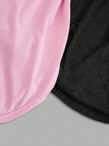 SHEIN Cottnline Bộ 2 váy ngủ tay cánh dơi cổ chữ V thoải mái và thân thiện với làn da, cỡ lớn - Nhiều màu - Xem 3