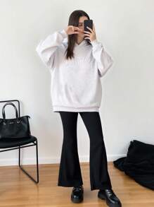 Sparklyn 2pcs/Set Teen GirlCity Name 3D Graphic Knit Hoodie + Knit Flare Pants Suit Fall Winter - Multicolor - View 3