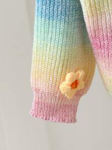 SHEIN Jersey de manga larga con cuello redondo, decoración de flores 3D y rayas de colores para niñas jóvenes - Multicolor - Ver 6