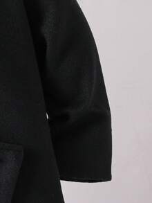 SHEIN Young Boy Fashionable Mid-Length Black Overcoat Fall Winter - Black - View 6