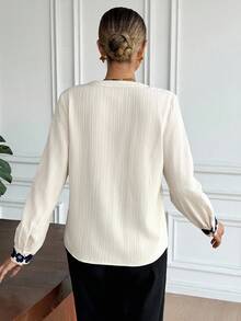 Serisse Áo sơ mi nữ dài tay ren kiểu Pháp, thích hợp mặc đi làm, mùa thu, dành cho nữ công sở, nữ giáo viên, mùa tựu trường, áo kiểu thêu, áo công sở mùa đông, mùa xuân. - Màu be - Xem 2