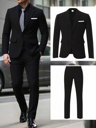 SHEIN Teen Boys Back To School Black Vest & Pants Set, Gentleman Suit Combo, Casual School Uniform, Comfortable & Fashionable, Versatile For Daily, School, Formal Occasions, Parties, Holidays, Includes Tie, Suitable For Autumn/Winter Black Suit Formal Suit Fall