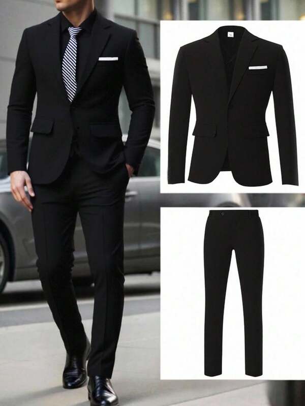 SHEIN Teen Boys Back To School Black Vest & Pants Set, Gentleman Suit Combo, Casual School Uniform, Comfortable & Fashionable, Versatile For Daily, School, Formal Occasions, Parties, Holidays, Includes Tie, Suitable For Autumn/Winter Black Suit Formal Suit Fall