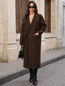 EMERY ROSE Women's Fashionable & Versatile Overcoat, Autumn/Winter Fall Overcoat Teacher - Coffee Brown - View 4