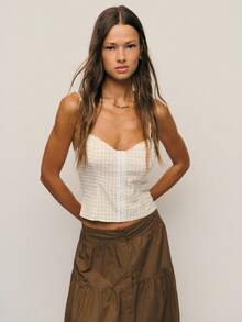 Nöista Women's Plaid Front Button Camisole Top - Apricot - View 3