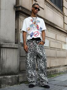 PAVTROS Manfinity Streetrush Fashionable Loose Fit Leopard Print Distressed Jeans, Casual American Style For Autumn - Multicolor - View 7