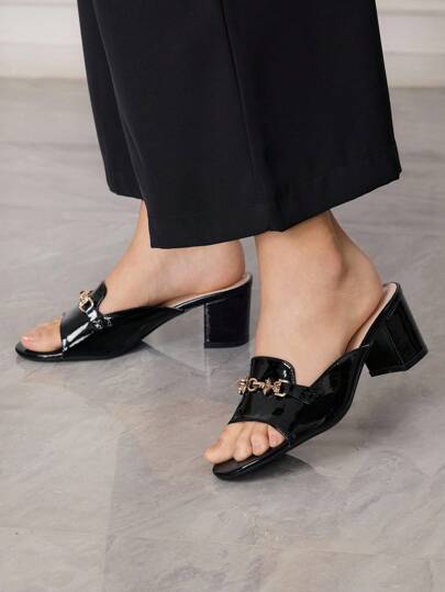 Sleekvia 中东风格通勤露趾粗跟凉鞋，百搭度假风优雅罗马高跟女鞋